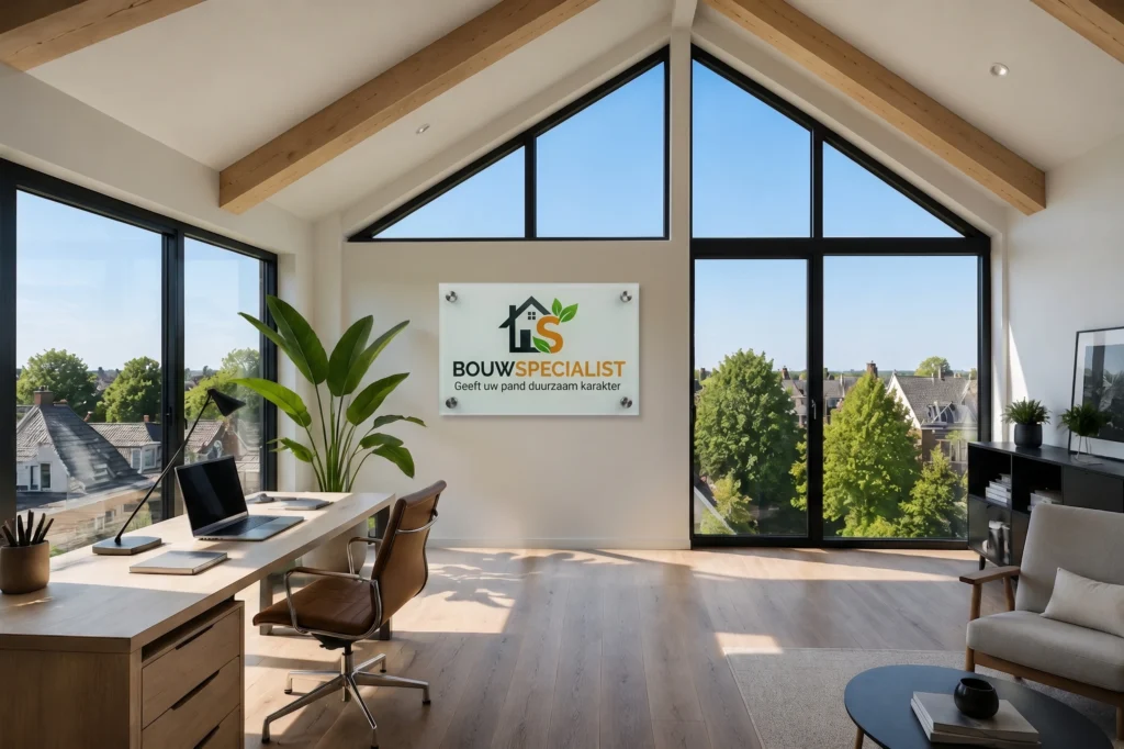 Licht en ruimtelijk interieur van een nieuw geplaatste prefab dakopbouw.