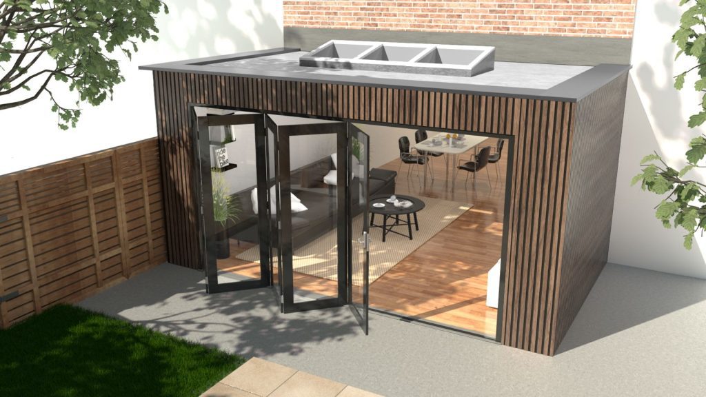 Frake gevelbekleding met harmonica schuifpui render