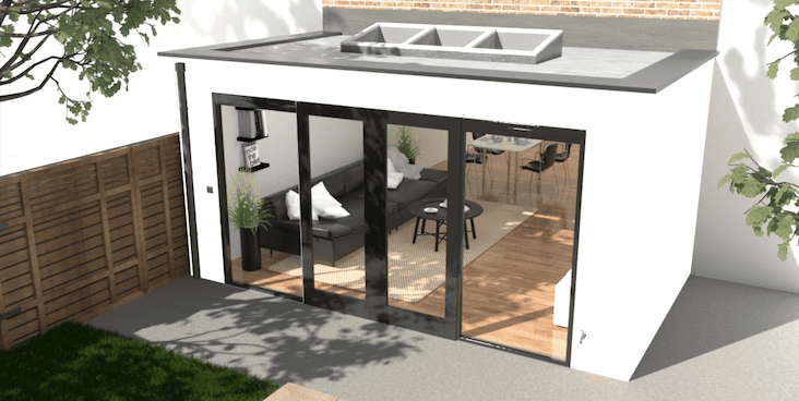 Wit gestucte aanbouw render