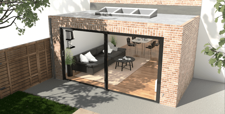 lessenaarsdak en schuifpui render