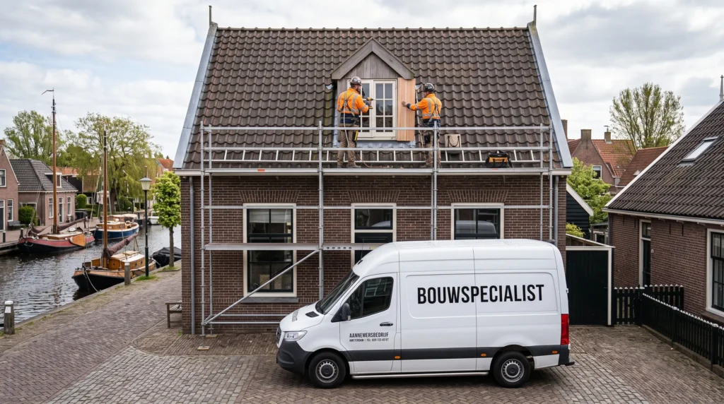 Bouwspecialist werkbus bij dakkapel renovatie
