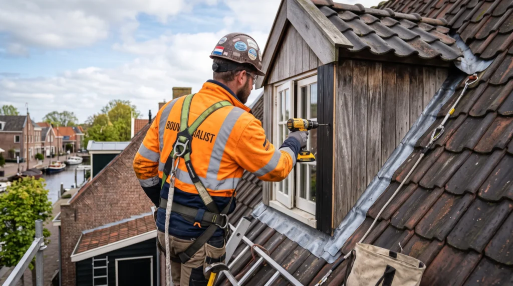 Dakkapel renovatie dakdekker aan het werk