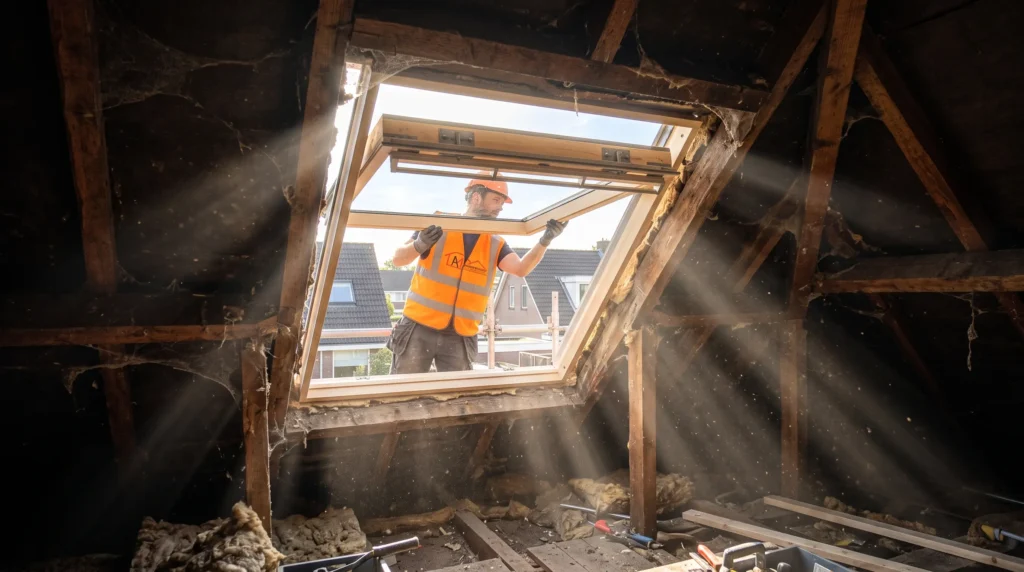 Dakkapel renovatie kozijnen van binnenuit bekeken