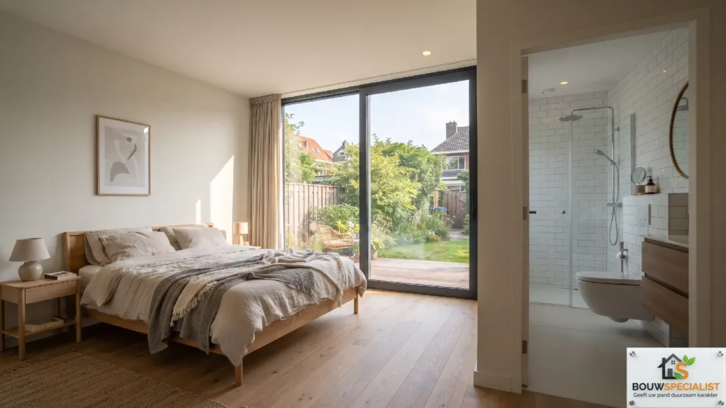 prefab aanbouw slaapkamer en badkamer interieur