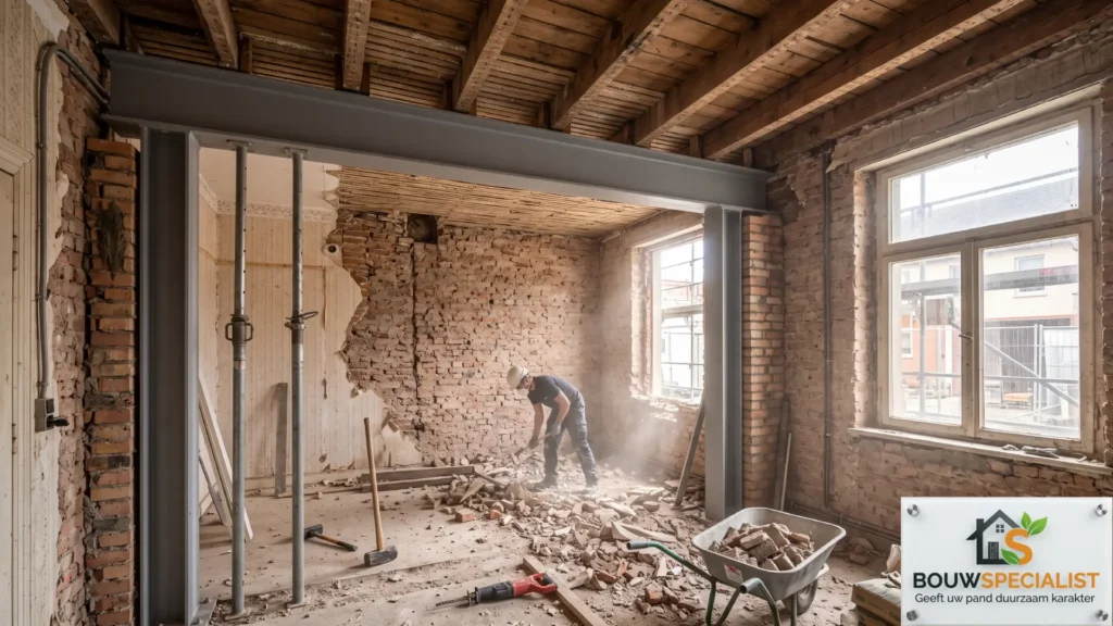 Sloopwerk en stalen balken plaatsen bij oude woning renovatie