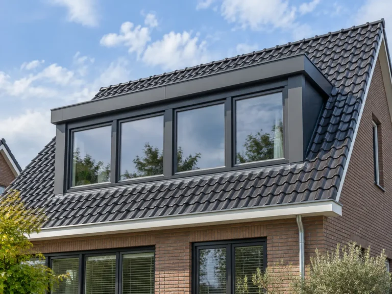 Moderne dakkapel geïntegreerd in een Nederlandse woning met schuin dak