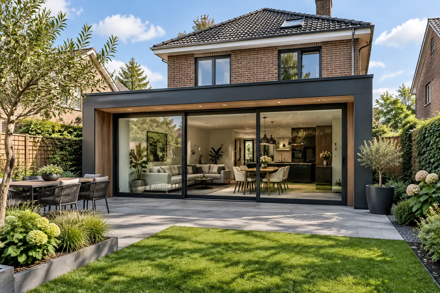 moderne prefab aanbouw achterzijde woning